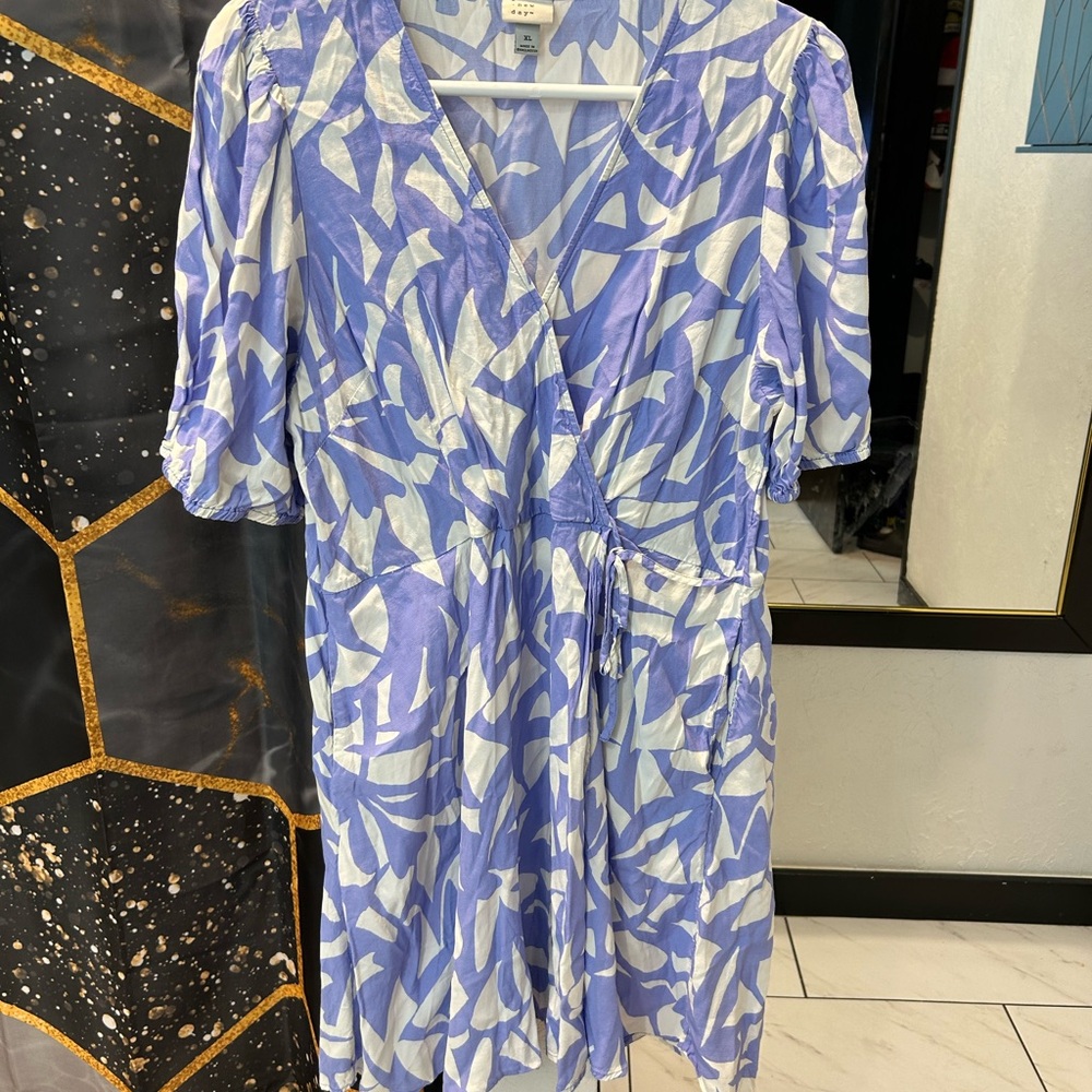 a new day Lavender and White Abstract Wrap Midi Dress